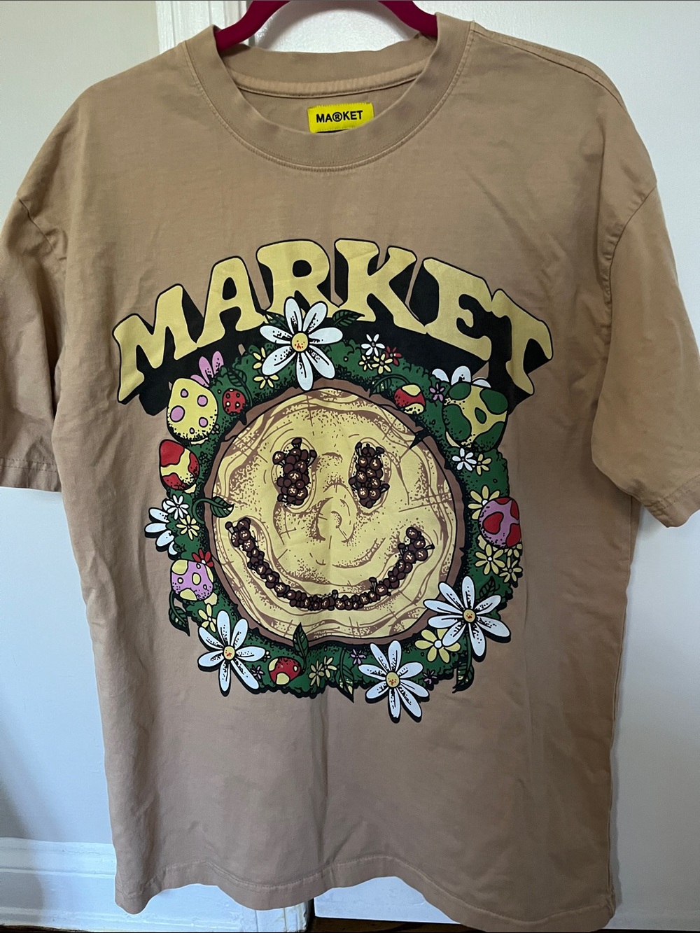 Market Tan Graphic Tee with Smiley Pancake